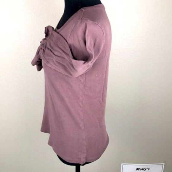 Chaser Tee Mauve Long Sleeve Double Ruffle Bell Sleeve Cotton Crew Neck Top S - Picture 4 of 10
